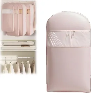 Space Saving Hanging Garment Bag with Self Compression Zipper, Closet Organizers, Compression Bag for Storage, Dust Cover Clothes Bags, Down Coat Garment Bags for Hanging Clothes Travel(Pink,X-Large)