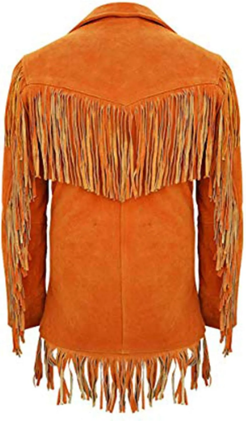 SpazeUp Mens Suede Leather Native American Brown Fringe Western Style Cowboy Jacket - Traditional Fashionable Coat Men