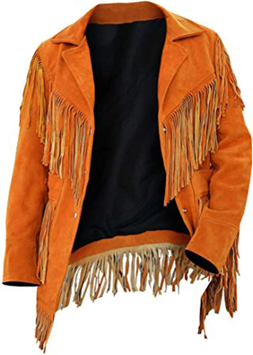 SpazeUp Mens Suede Leather Native American Brown Fringe Western Style Cowboy Jacket - Traditional Fashionable Coat Men