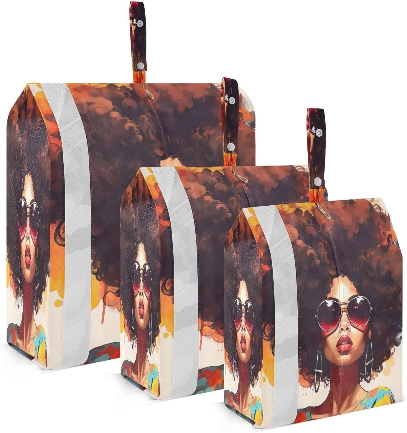SPRIPORT African Woman Cartoon 3 Set Compression Packing Cubes for Travel Lightweight Luggage Organizer Bags for Carry on Suitcase Travel Accessories for Vacation Woman Man Clothes