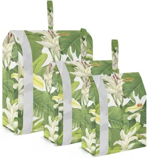 SPRIPORT Banana Leaf White Flower 3 Set Compression Packing Cubes for Travel Lightweight Luggage Organizer Bags for Carry on Suitcase Luggage Cubes for Woman Man Clothes Vacation