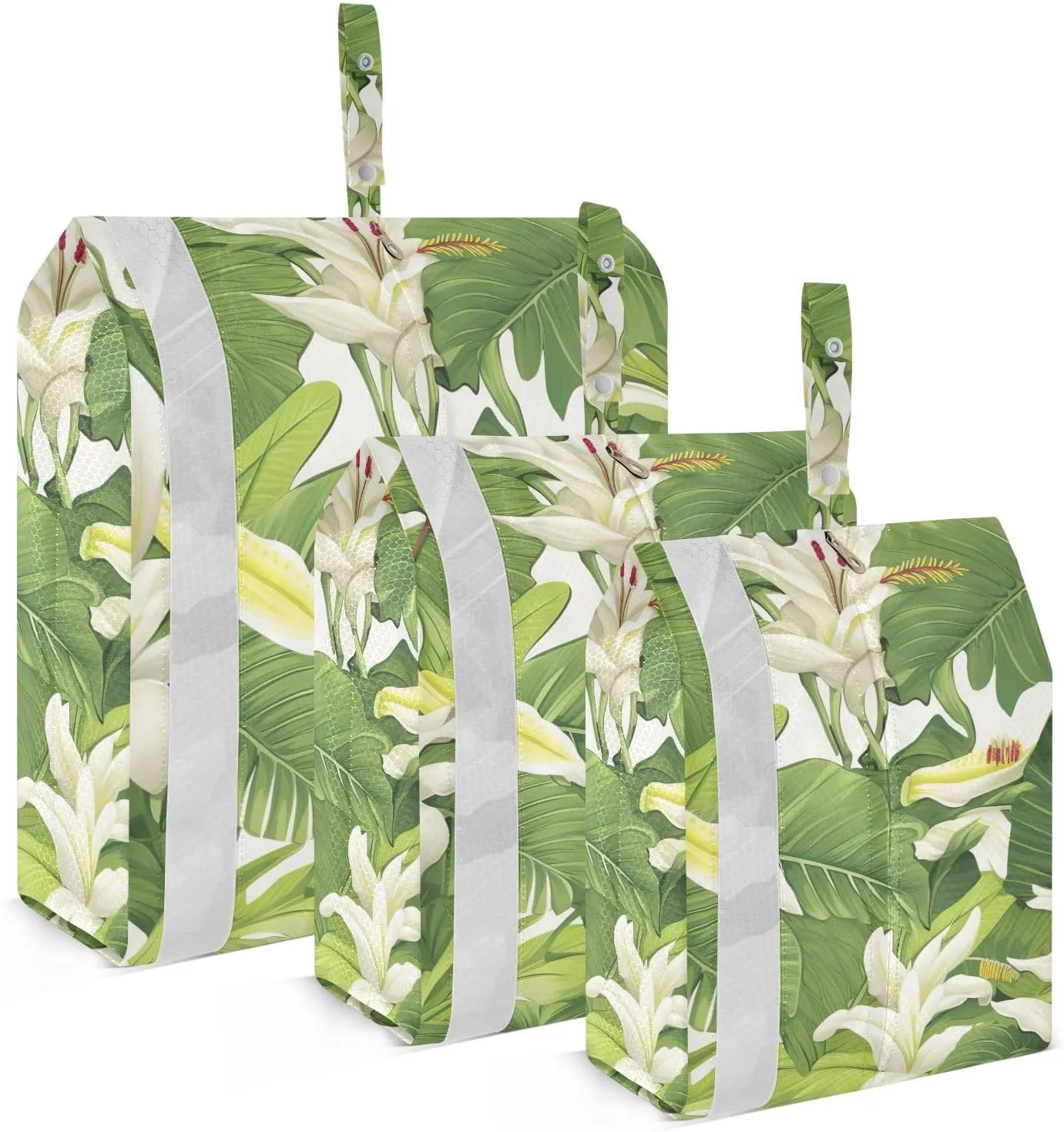 SPRIPORT Banana Leaf White Flower 3 Set Compression Packing Cubes for Travel Lightweight Luggage Organizer Bags for Carry on Suitcase Luggage Cubes for Woman Man Clothes Vacation