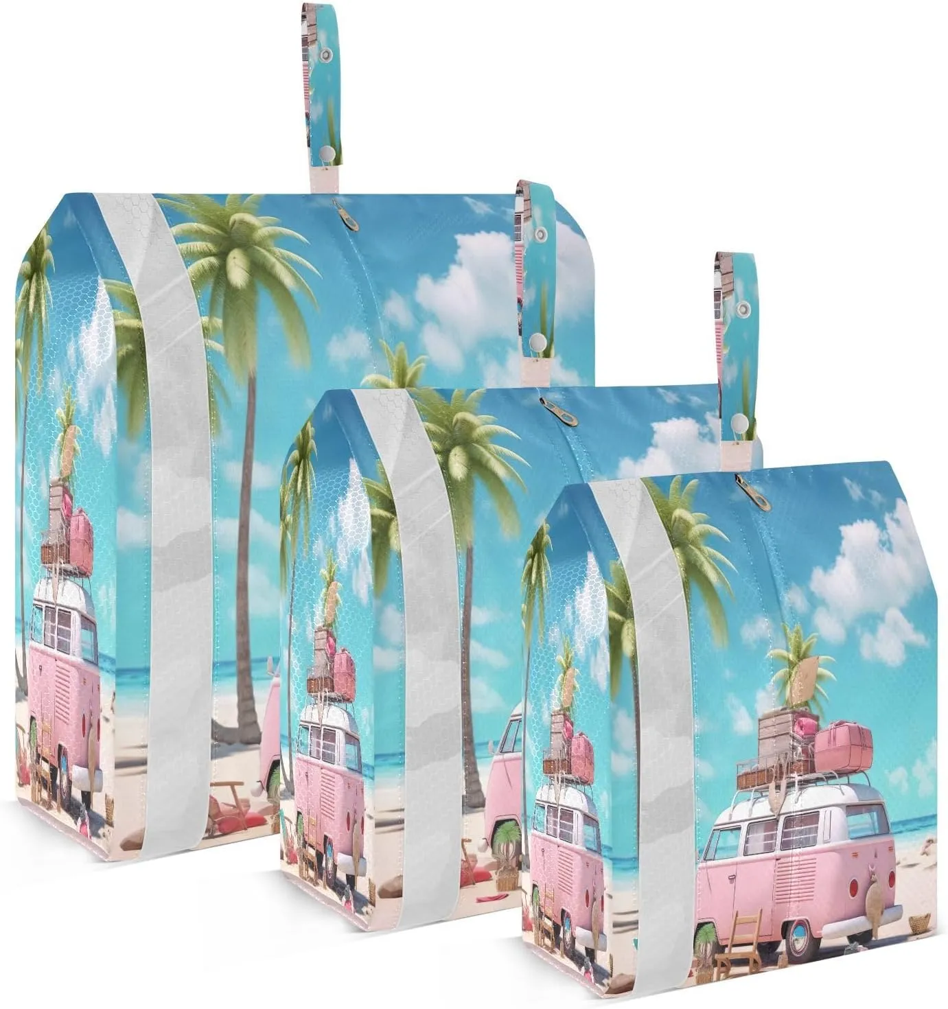 SPRIPORT Beach Pink Car 3 Set Compression Packing Cubes for Travel Lightweight Luggage Organizer Bags for Carry on Suitcase Travel Accessories for Man Woman Vacation Clothes