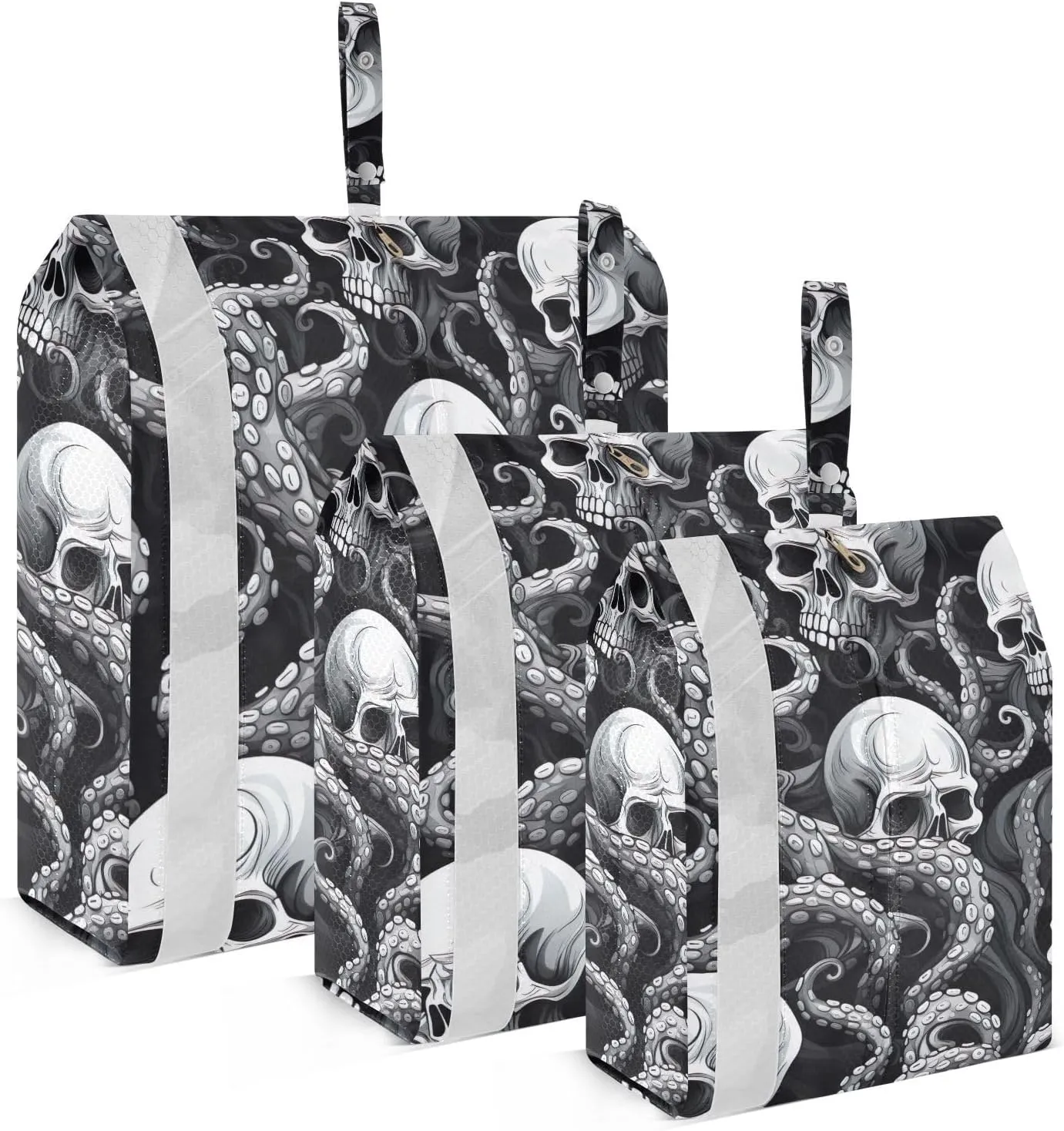 SPRIPORT Black Skull Octopus 3 Set Compression Packing Cubes for Travel Lightweight Luggage Organizer Bags for Carry on Suitcase Travel Cubes for Woman Man Vacation Clothes