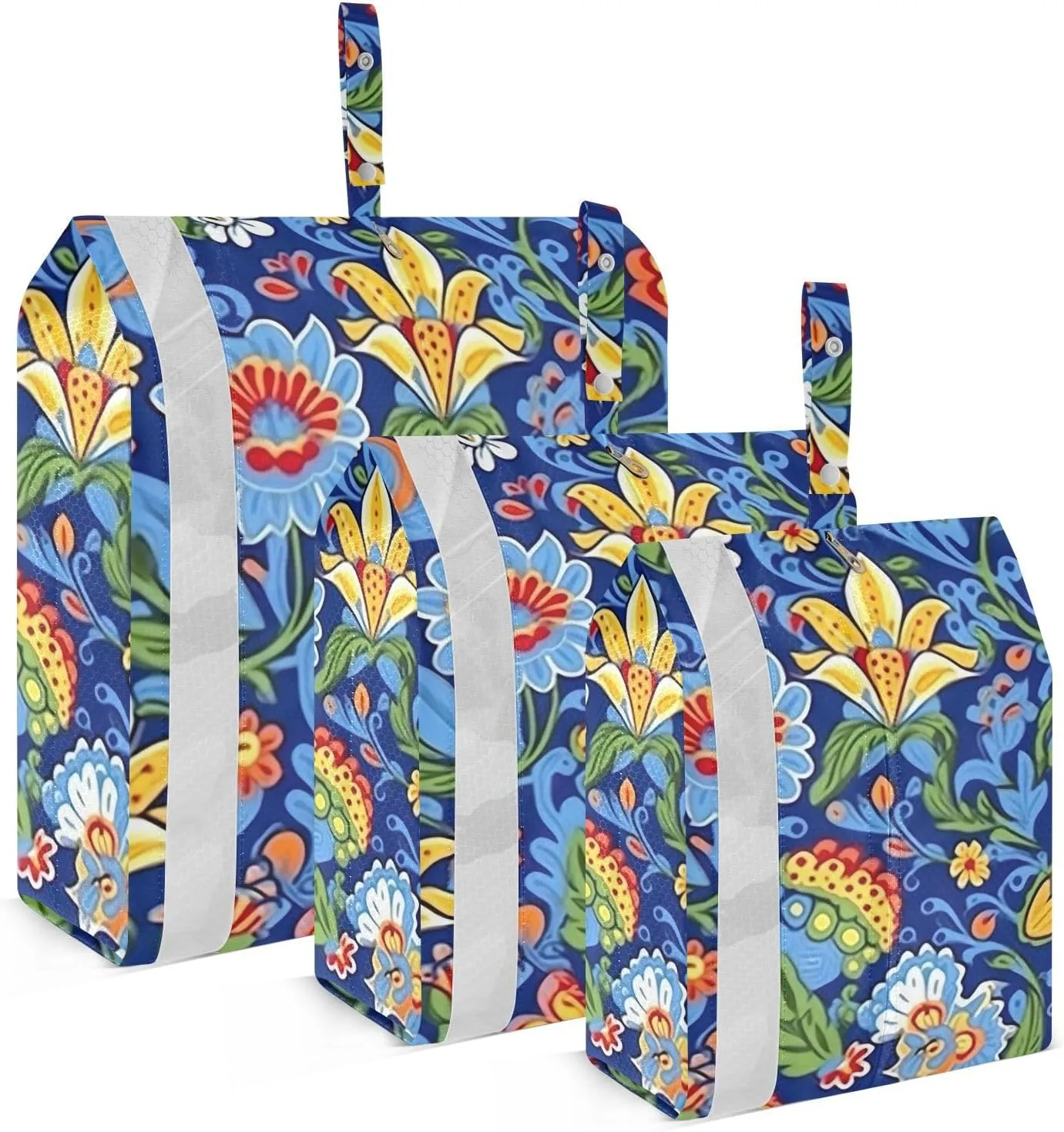 SPRIPORT Blue Boho Florals 3 Set Compression Packing Cubes for Travel Lightweight Luggage Organizer Bags for Carry on Suitcase Travel Cubes for Vacation Woman Man Clothes