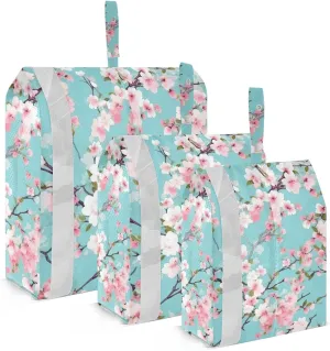 SPRIPORT Blue Cherry Flowers 3 Set Compression Packing Cubes for Travel Lightweight Luggage Organizer Bags for Carry on Suitcase Luggage Cubes for Woman Man Vacation Clothes