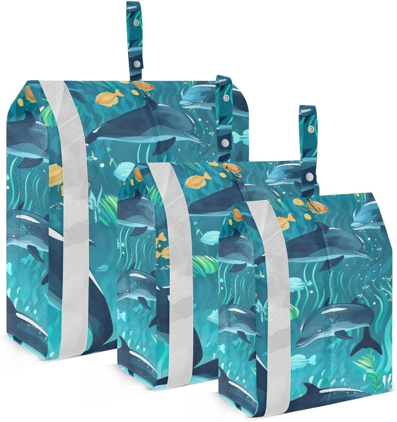 SPRIPORT Blue Dolphins Underwater 3 Set Compression Packing Cubes for Travel Lightweight Luggage Organizer Bags for Carry on Suitcase Travel Storage Bags for Man Woman Vacation Clothes