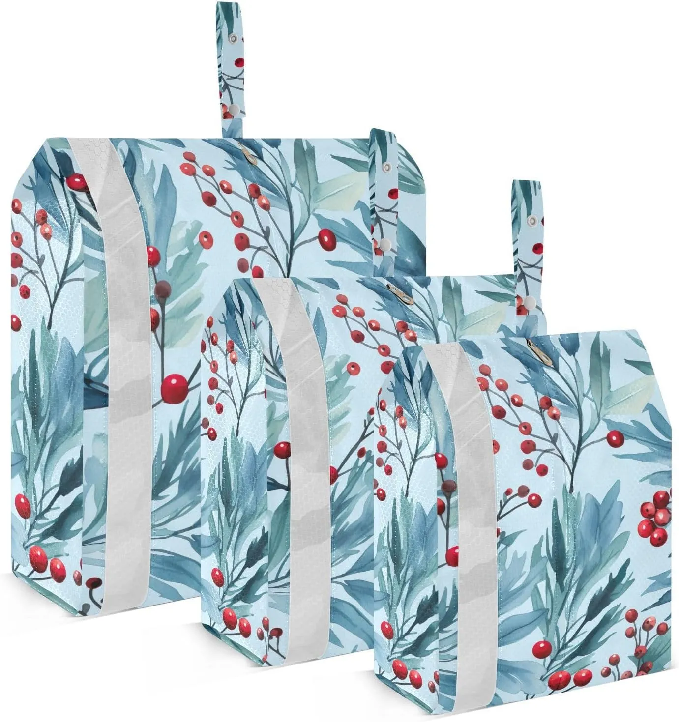 SPRIPORT Blue Holly Pine Twig Berry 3 Set Compression Packing Cubes for Travel Lightweight Luggage Organizer Bags for Carry on Suitcase Travel Accessories for Vacation Man Woman Clothes