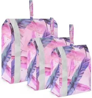 SPRIPORT Blue Pink Feathers 3 Set Compression Packing Cubes for Travel Lightweight Luggage Organizer Bags for Carry on Suitcase Luggage Cubes for Woman Man Vacation Clothes