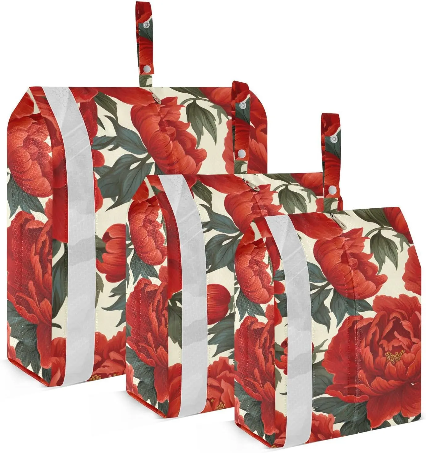 SPRIPORT Bright Red Peonies 3 Set Compression Packing Cubes for Travel Lightweight Luggage Organizer Bags for Carry on Suitcase Travel Essentials for Vacation Man Woman Clothes