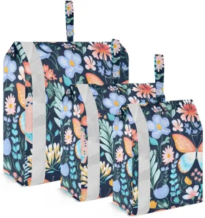 SPRIPORT Butterflies Florals Black 3 Set Compression Packing Cubes for Travel Lightweight Luggage Organizer Bags for Carry on Suitcase Travel Cubes for Man Woman Vacation Clothes