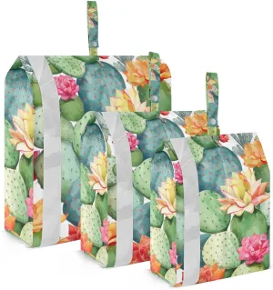 SPRIPORT Cactus Colorful Flowers 3 Set Compression Packing Cubes for Travel Lightweight Luggage Organizer Bags for Carry on Suitcase Travel Essentials for Man Woman Clothes Vacation