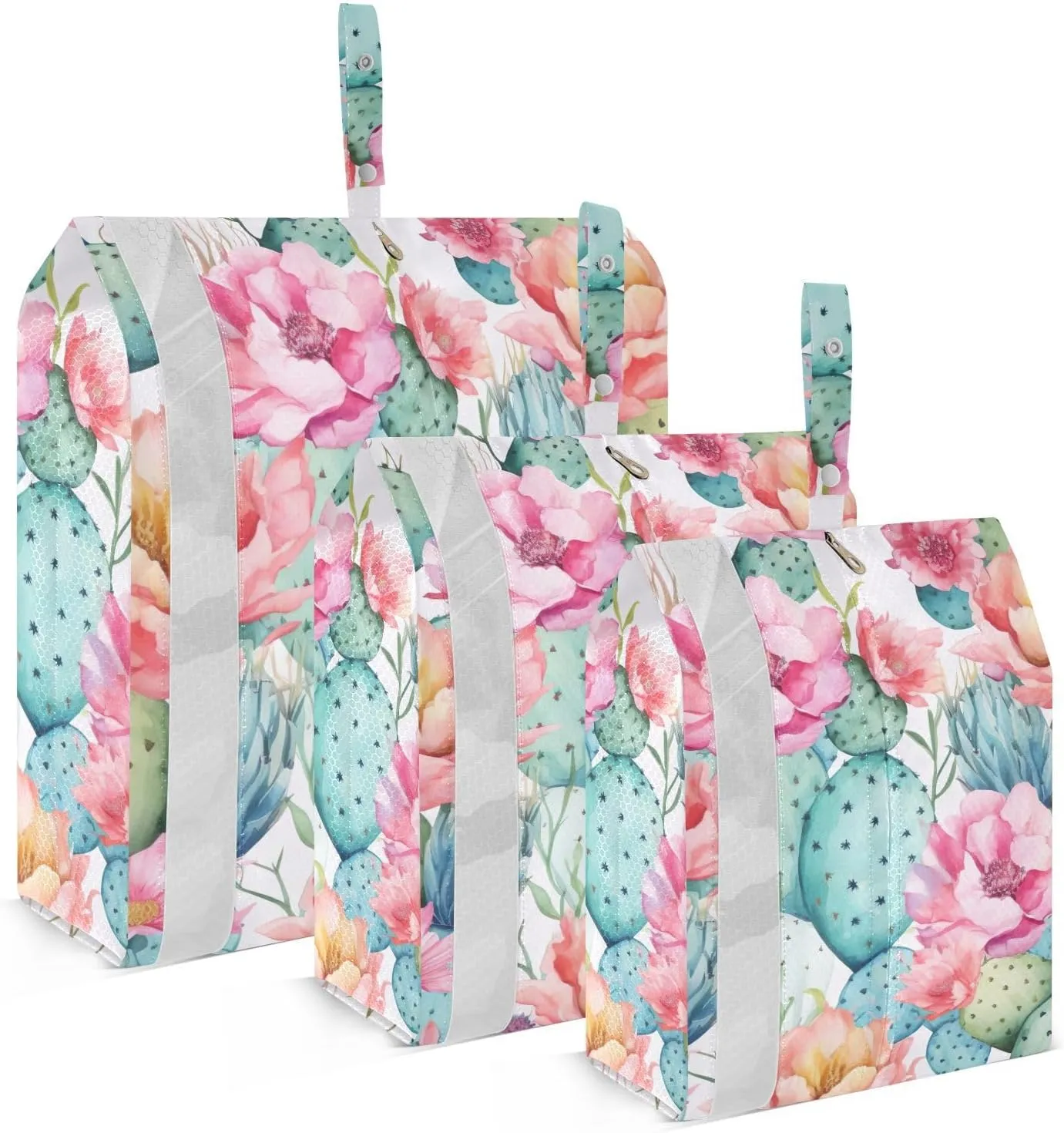 SPRIPORT Cactus Pink Flowers 3 Set Compression Packing Cubes for Travel Lightweight Luggage Organizer Bags for Carry on Suitcase Travel Cubes for Woman Man Vacation Clothes