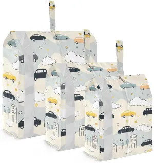 SPRIPORT Cartoon Cars Trees 3 Set Compression Packing Cubes for Travel Lightweight Luggage Organizer Bags for Carry on Suitcase Travel Accessories for Vacation Man Woman Clothes