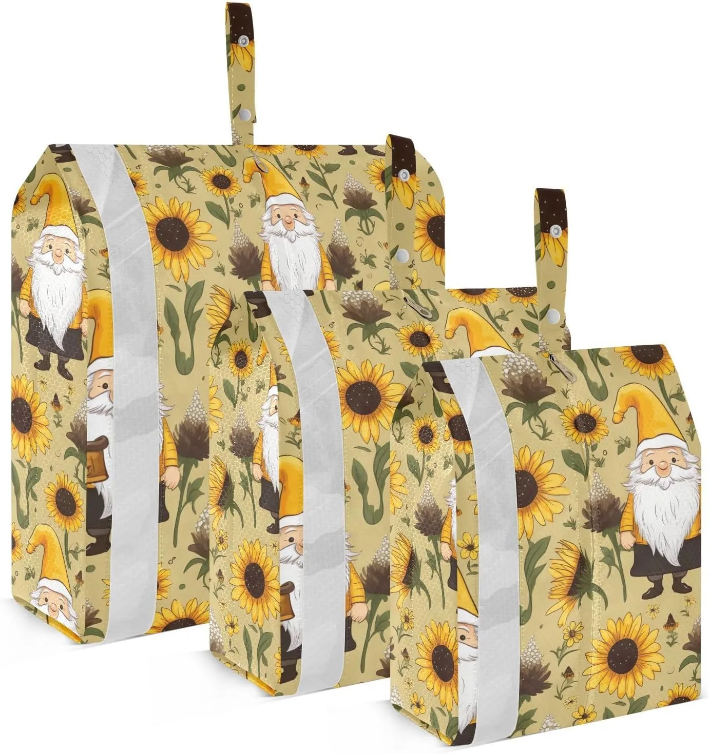 SPRIPORT Cartoon Gnome Sunflowers 3 Set Compression Packing Cubes for Travel Lightweight Luggage Organizer Bags for Carry on Suitcase Luggage Cubes for Man Woman Clothes Vacation