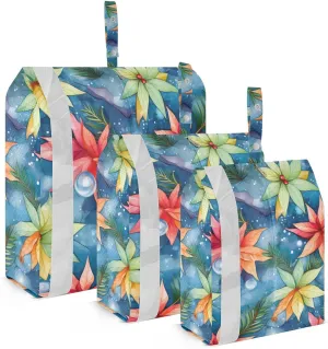 SPRIPORT Christmas Leaves Flower 3 Set Compression Packing Cubes for Travel Lightweight Luggage Organizer Bags for Carry on Suitcase Travel Essentials for Man Woman Clothes Vacation