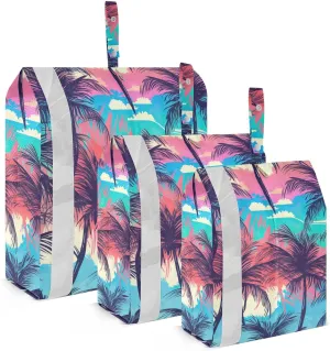 SPRIPORT Colored Palm Trees 3 Set Compression Packing Cubes for Travel Lightweight Luggage Organizer Bags for Carry on Suitcase Travel Cubes for Man Woman Vacation Clothes
