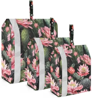 SPRIPORT Colorful Flowers Cactus Black 3 Set Compression Packing Cubes for Travel Lightweight Luggage Organizer Bags for Carry on Suitcase Travel Essentials for Man Woman Vacation Clothes