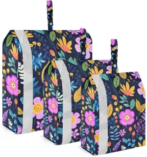 SPRIPORT Colorful Flowers Leaves 3 Set Compression Packing Cubes for Travel Lightweight Luggage Organizer Bags for Carry on Suitcase Travel Cubes for Woman Man Vacation Clothes