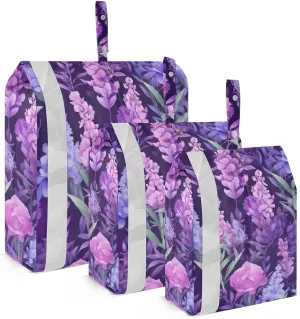 SPRIPORT Colorful Lavenders Flowers Leaves 3 Set Compression Packing Cubes for Travel Lightweight Luggage Organizer Bags for Carry on Suitcase Travel Storage Bags for Woman Man Vacation Clothes