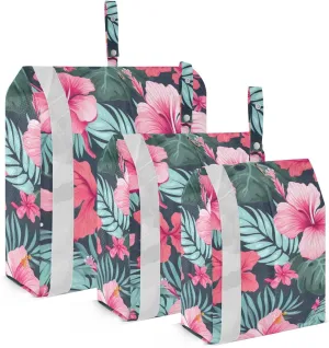 SPRIPORT Colorful Leaves Hibiscus Flower 3 Set Compression Packing Cubes for Travel Lightweight Luggage Organizer Bags for Carry on Suitcase Luggage Cubes for Man Woman Vacation Clothes