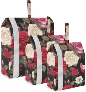 SPRIPORT Colorful Roses Black 3 Set Compression Packing Cubes for Travel Lightweight Luggage Organizer Bags for Carry on Suitcase Travel Cubes for Woman Man Vacation Clothes