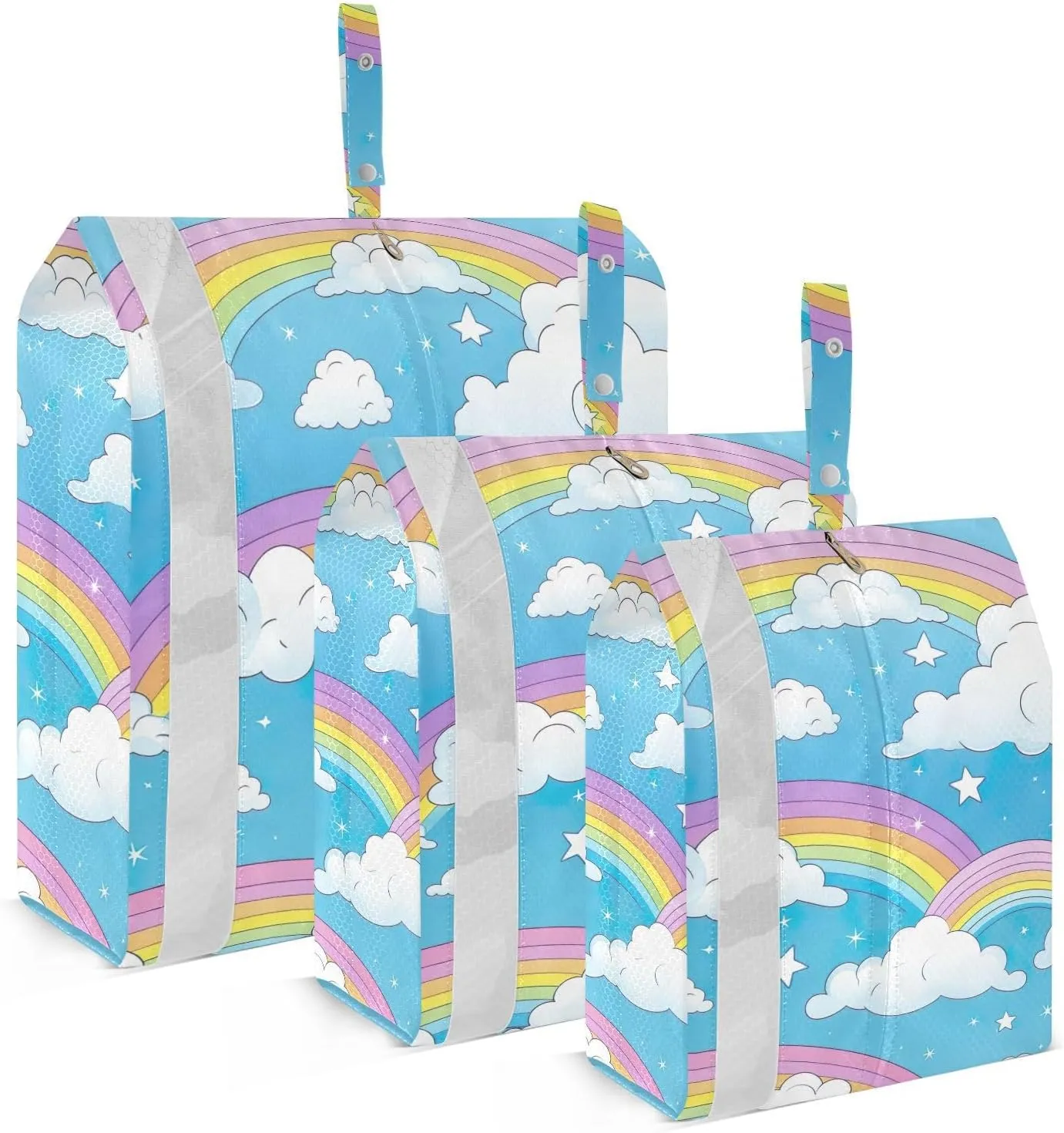 SPRIPORT Cute Cartoon Rainbow Clouds 3 Set Compression Packing Cubes for Travel Lightweight Luggage Organizer Bags for Carry on Suitcase Travel Storage Bags for Vacation Man Woman Clothes