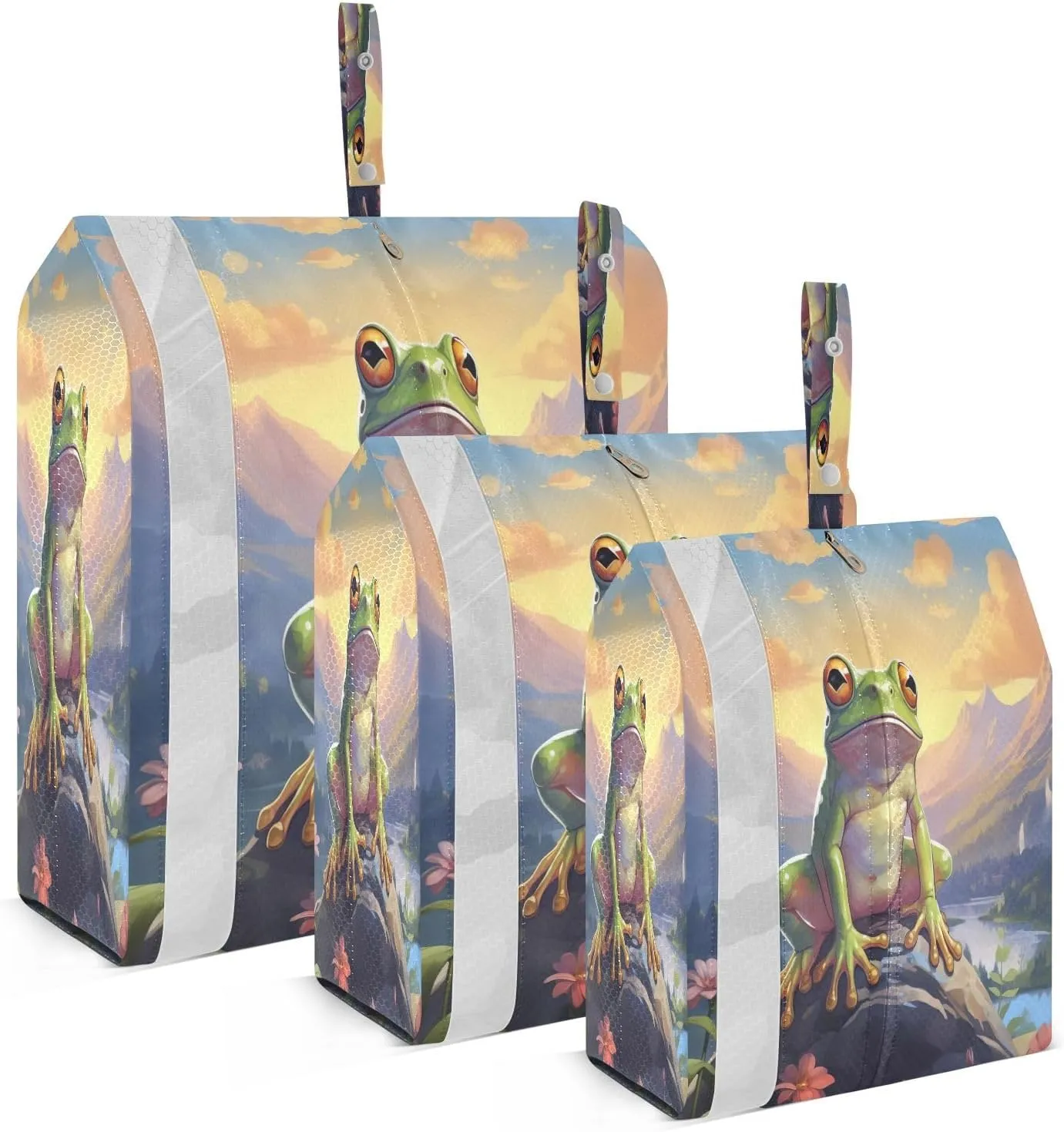 SPRIPORT Cute Frog Lotus Flower 3 Set Compression Packing Cubes for Travel Lightweight Luggage Organizer Bags for Carry on Suitcase Travel Storage Bags for Man Woman Vacation Clothes