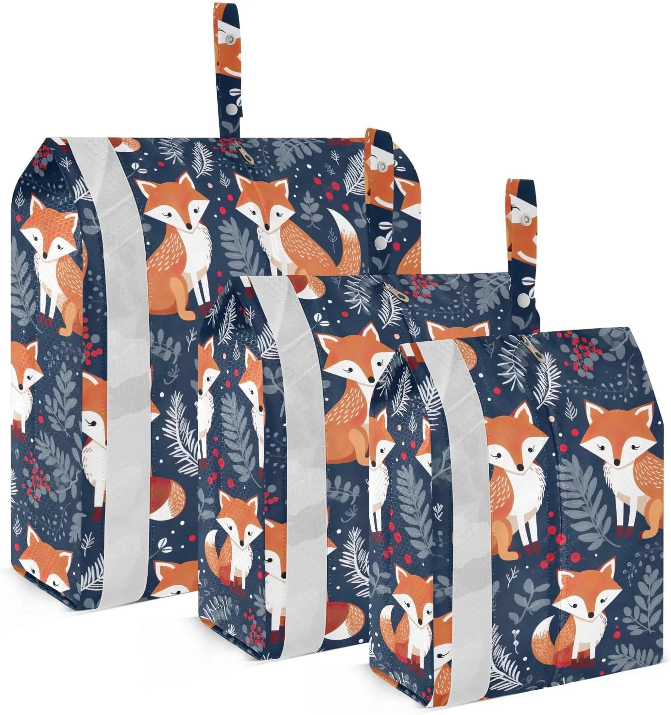 SPRIPORT Cute Leaves Foxes Blue 3 Set Compression Packing Cubes for Travel Lightweight Luggage Organizer Bags for Carry on Suitcase Luggage Cubes for Man Woman Clothes Vacation