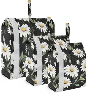 SPRIPORT Daisies Leaves Black 3 Set Compression Packing Cubes for Travel Lightweight Luggage Organizer Bags for Carry on Suitcase Travel Storage Bags for Vacation Woman Man Clothes