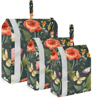 SPRIPORT Dragonfly Butterflies Flowers Leaves 3 Set Compression Packing Cubes for Travel Lightweight Luggage Organizer Bags for Carry on Suitcase Travel Essentials for Woman Man Vacation Clothes