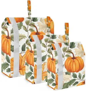 SPRIPORT Fall Pumpkin Leaves White 3 Set Compression Packing Cubes for Travel Lightweight Luggage Organizer Bags for Carry on Suitcase Travel Accessories for Woman Man Clothes Vacation