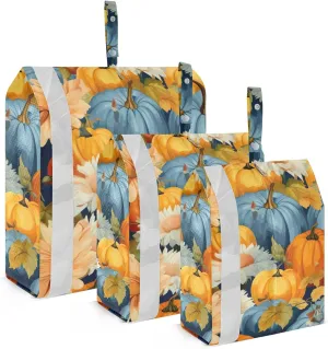 SPRIPORT Fall Pumpkins Flowers Blue 3 Set Compression Packing Cubes for Travel Lightweight Luggage Organizer Bags for Carry on Suitcase Luggage Cubes for Vacation Woman Man Clothes
