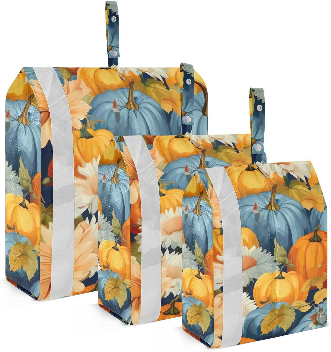 SPRIPORT Fall Pumpkins Flowers Blue 3 Set Compression Packing Cubes for Travel Lightweight Luggage Organizer Bags for Carry on Suitcase Luggage Cubes for Vacation Woman Man Clothes