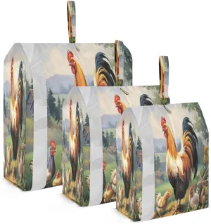 SPRIPORT Farmhous Rooster Painting 3 Set Compression Packing Cubes for Travel Lightweight Luggage Organizer Bags for Carry on Suitcase Travel Storage Bags for Vacation Man Woman Clothes
