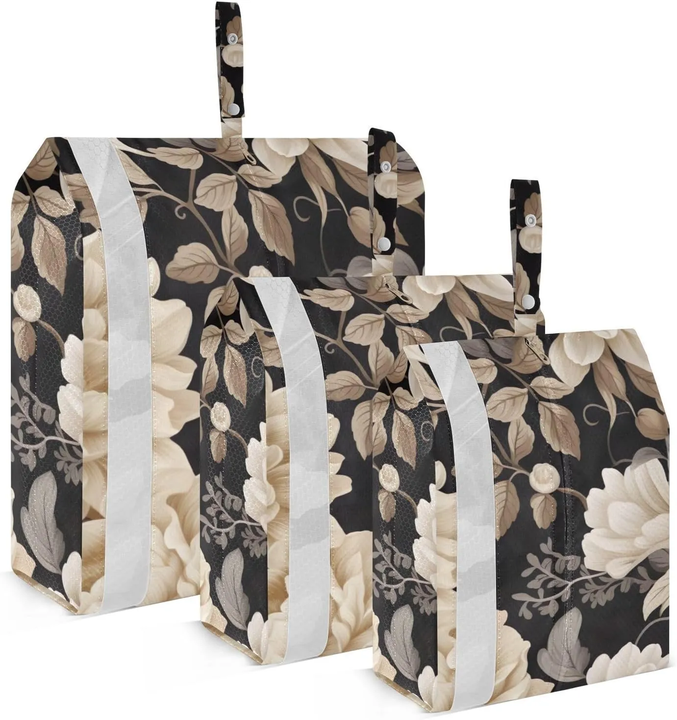 SPRIPORT Floral Flowers Black 3 Set Compression Packing Cubes for Travel Lightweight Luggage Organizer Bags for Carry on Suitcase Luggage Cubes for Vacation Man Woman Clothes