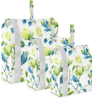 SPRIPORT Flowers Green Leaves Blue 3 Set Compression Packing Cubes for Travel Lightweight Luggage Organizer Bags for Carry on Suitcase Luggage Cubes for Woman Man Clothes Vacation