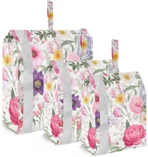 SPRIPORT Flowers Pink Leaves White 3 Set Compression Packing Cubes for Travel Lightweight Luggage Organizer Bags for Carry on Suitcase Travel Cubes for Man Woman Clothes Vacation