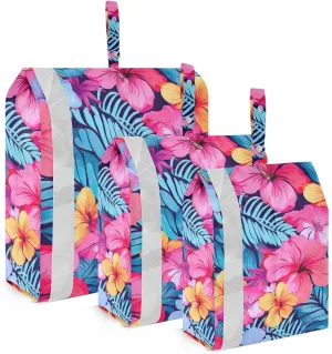 SPRIPORT Hibiscus Flowers Tropical Leaves 3 Set Compression Packing Cubes for Travel Lightweight Luggage Organizer Bags for Carry on Suitcase Travel Essentials for Vacation Man Woman Clothes
