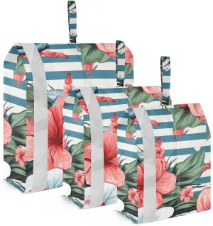 SPRIPORT Hibiscus Leaves Stripe 3 Set Compression Packing Cubes for Travel Lightweight Luggage Organizer Bags for Carry on Suitcase Travel Storage Bags for Vacation Man Woman Clothes