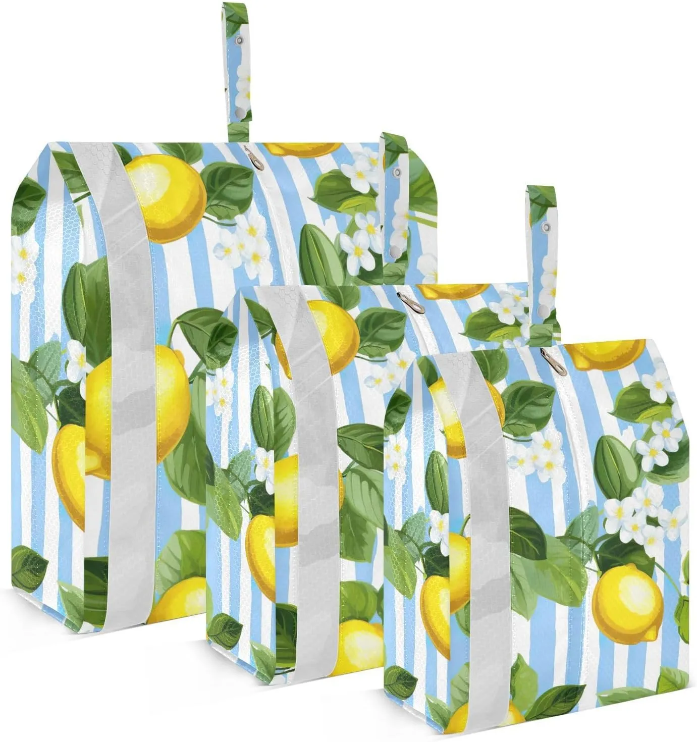 SPRIPORT Lemon Blue White Stripe 3 Set Compression Packing Cubes for Travel Lightweight Luggage Organizer Bags for Carry on Suitcase Travel Accessories for Woman Man Vacation Clothes