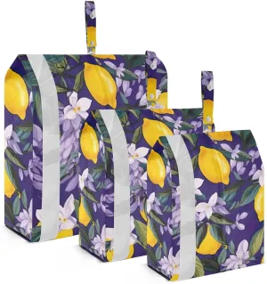 SPRIPORT Lemon Purple Flowers 3 Set Compression Packing Cubes for Travel Lightweight Luggage Organizer Bags for Carry on Suitcase Travel Essentials for Vacation Man Woman Clothes
