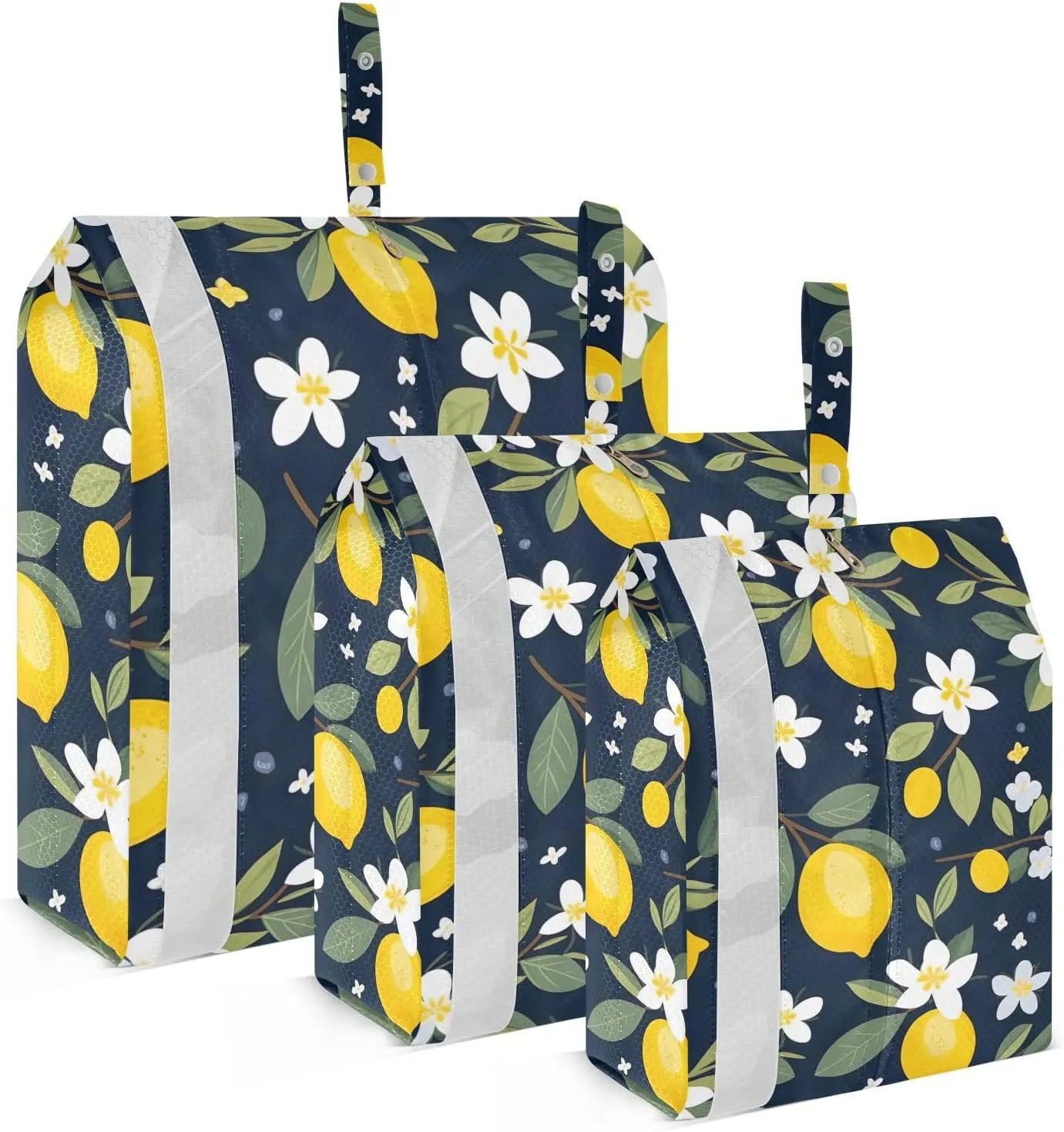 SPRIPORT Lemon White Flowers 3 Set Compression Packing Cubes for Travel Lightweight Luggage Organizer Bags for Carry on Suitcase Luggage Cubes for Woman Man Vacation Clothes
