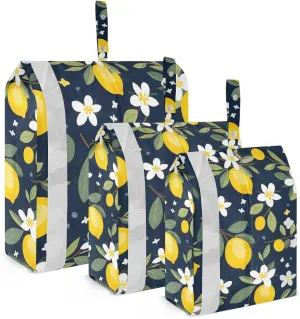 SPRIPORT Lemon White Flowers 3 Set Compression Packing Cubes for Travel Lightweight Luggage Organizer Bags for Carry on Suitcase Luggage Cubes for Woman Man Vacation Clothes
