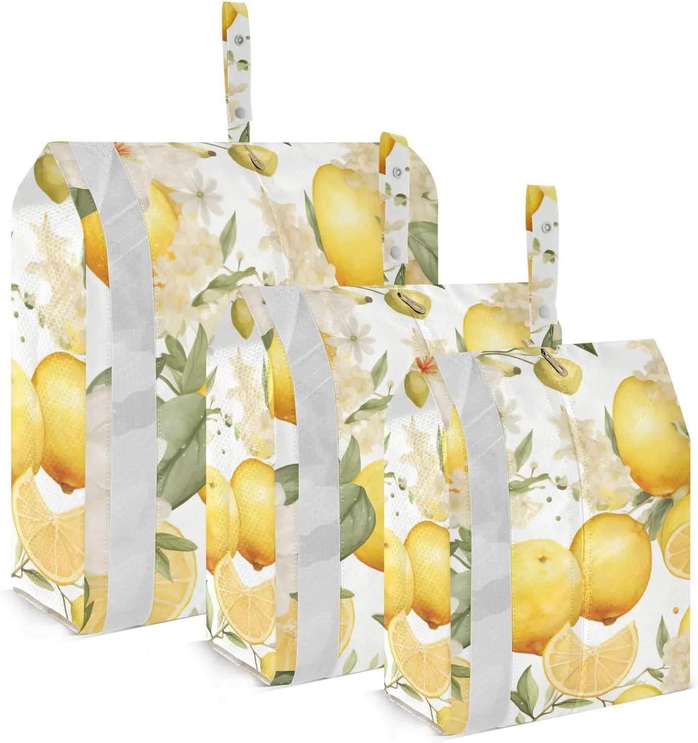 SPRIPORT Lemon White Flowers Leaves 3 Set Compression Packing Cubes for Travel Lightweight Luggage Organizer Bags for Carry on Suitcase Travel Accessories for Vacation Woman Man Clothes