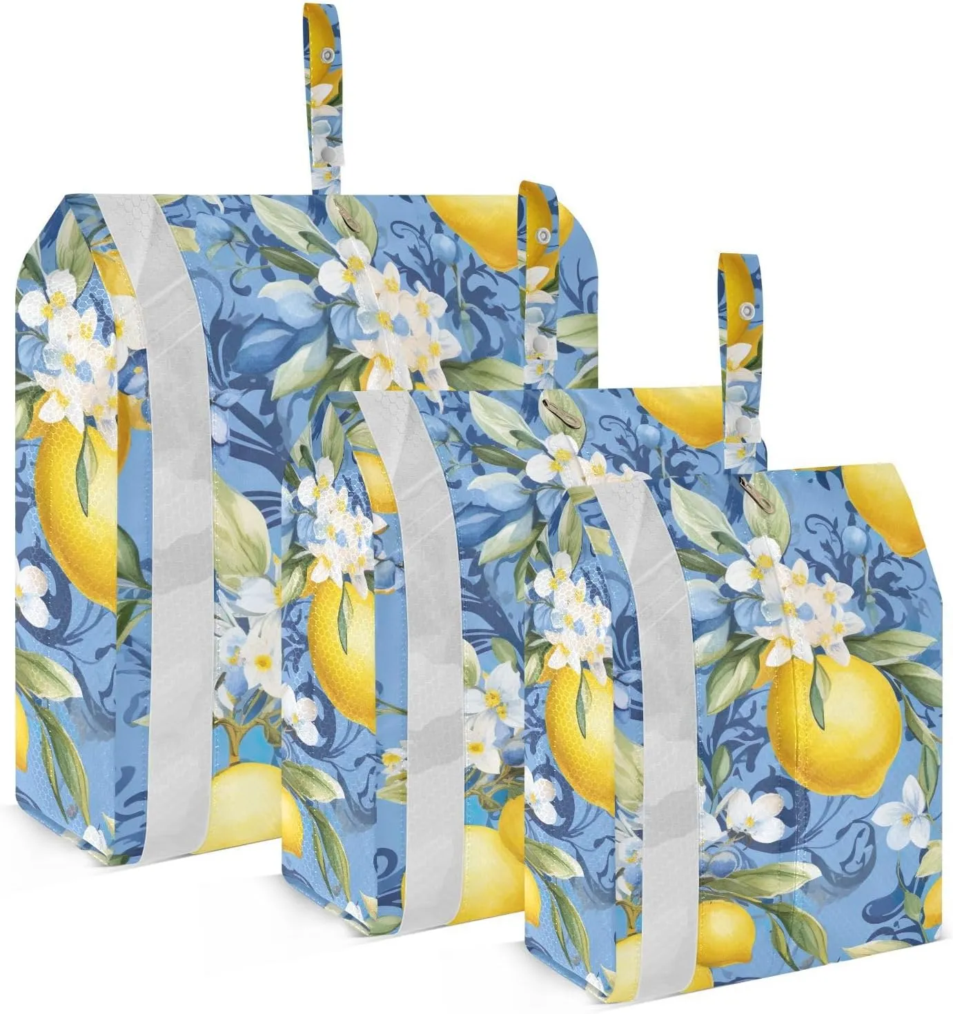 SPRIPORT Lemons Floral Flowers Blue 3 Set Compression Packing Cubes for Travel Lightweight Luggage Organizer Bags for Carry on Suitcase Luggage Cubes for Man Woman Clothes Vacation