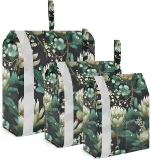 SPRIPORT Lotus Flower Green Leaves 3 Set Compression Packing Cubes for Travel Lightweight Luggage Organizer Bags for Carry on Suitcase Travel Essentials for Woman Man Vacation Clothes