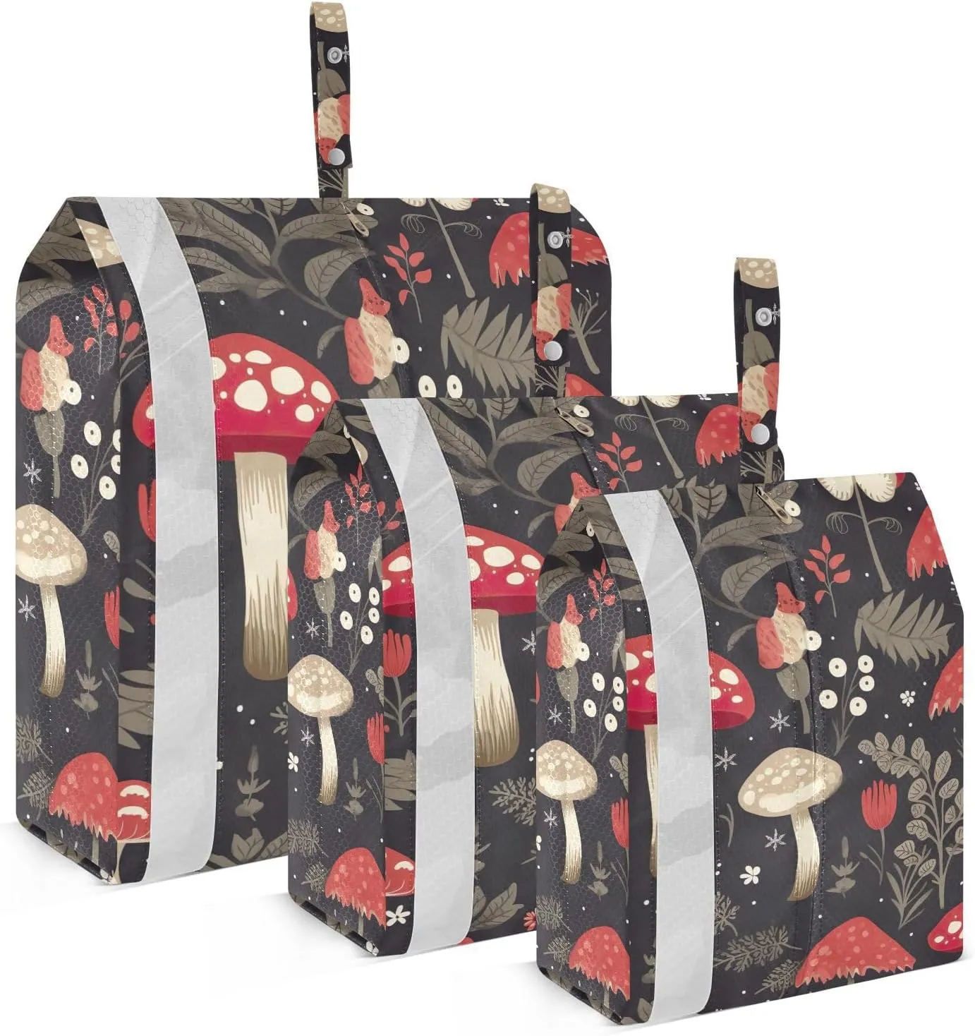 SPRIPORT Mushroom Flowers Black 3 Set Compression Packing Cubes for Travel Lightweight Luggage Organizer Bags for Carry on Suitcase Luggage Cubes for Woman Man Vacation Clothes