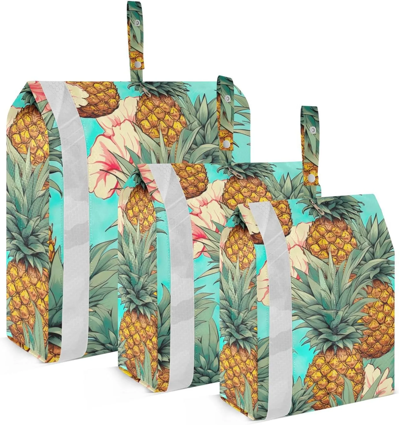 SPRIPORT Pineapple Pink Flowers 3 Set Compression Packing Cubes for Travel Lightweight Luggage Organizer Bags for Carry on Suitcase Travel Essentials for Vacation Man Woman Clothes