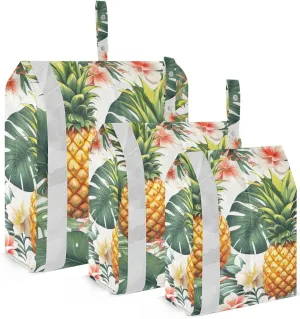SPRIPORT Pineapple Tropical Leaves White Flower 3 Set Compression Packing Cubes for Travel Lightweight Luggage Organizer Bags for Carry on Suitcase Travel Accessories for Man Woman Vacation Clothes